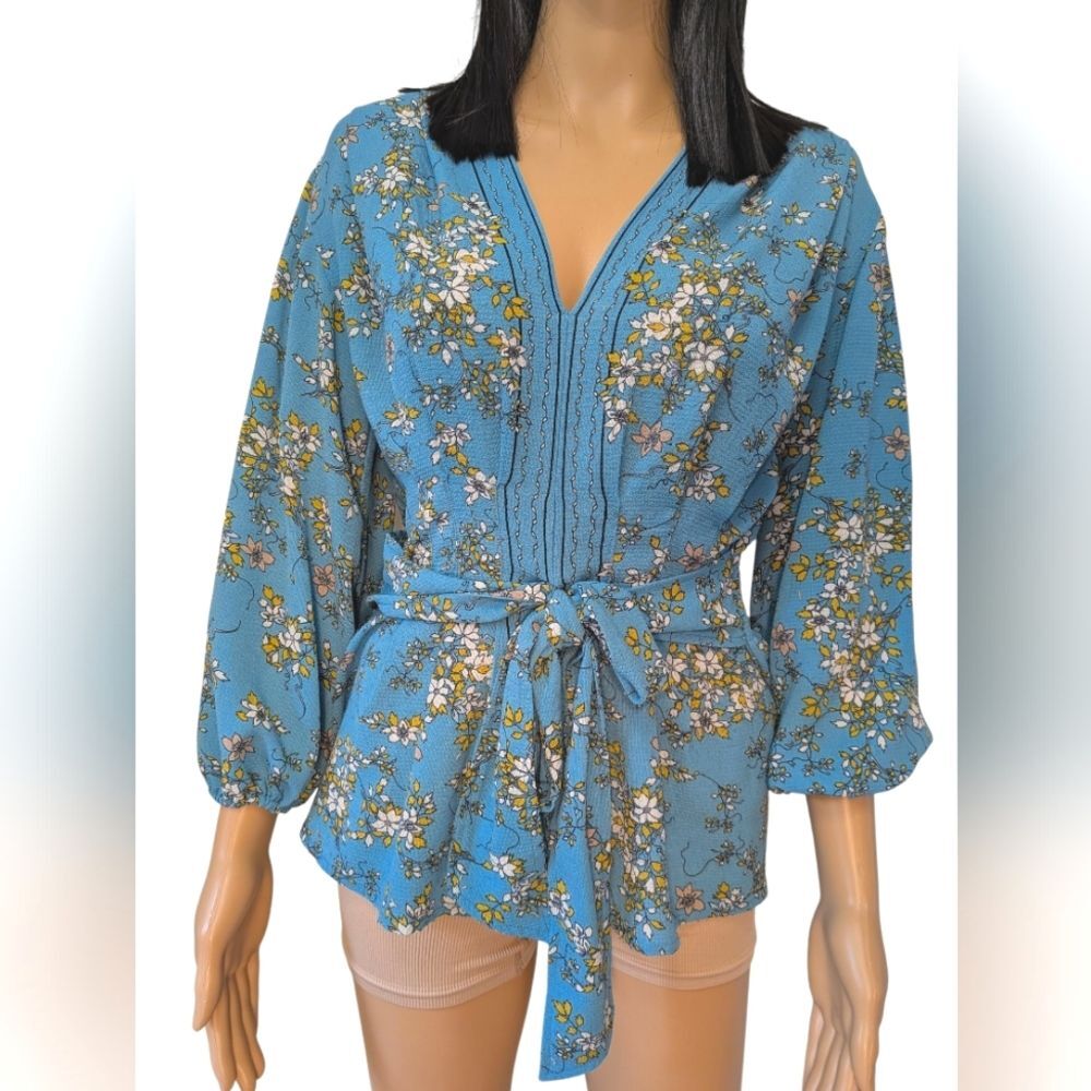 Turquoise Floral Blouse by Max Studio Women's Small